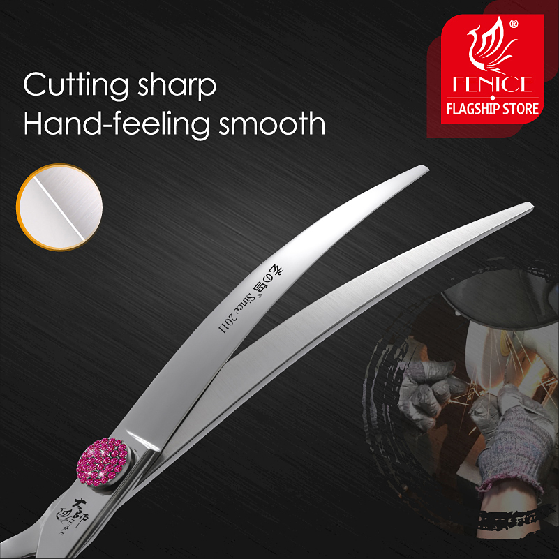 Kéo cong siêu cấp Fenice Pink  - đánh giá và giá Grooming Scissors