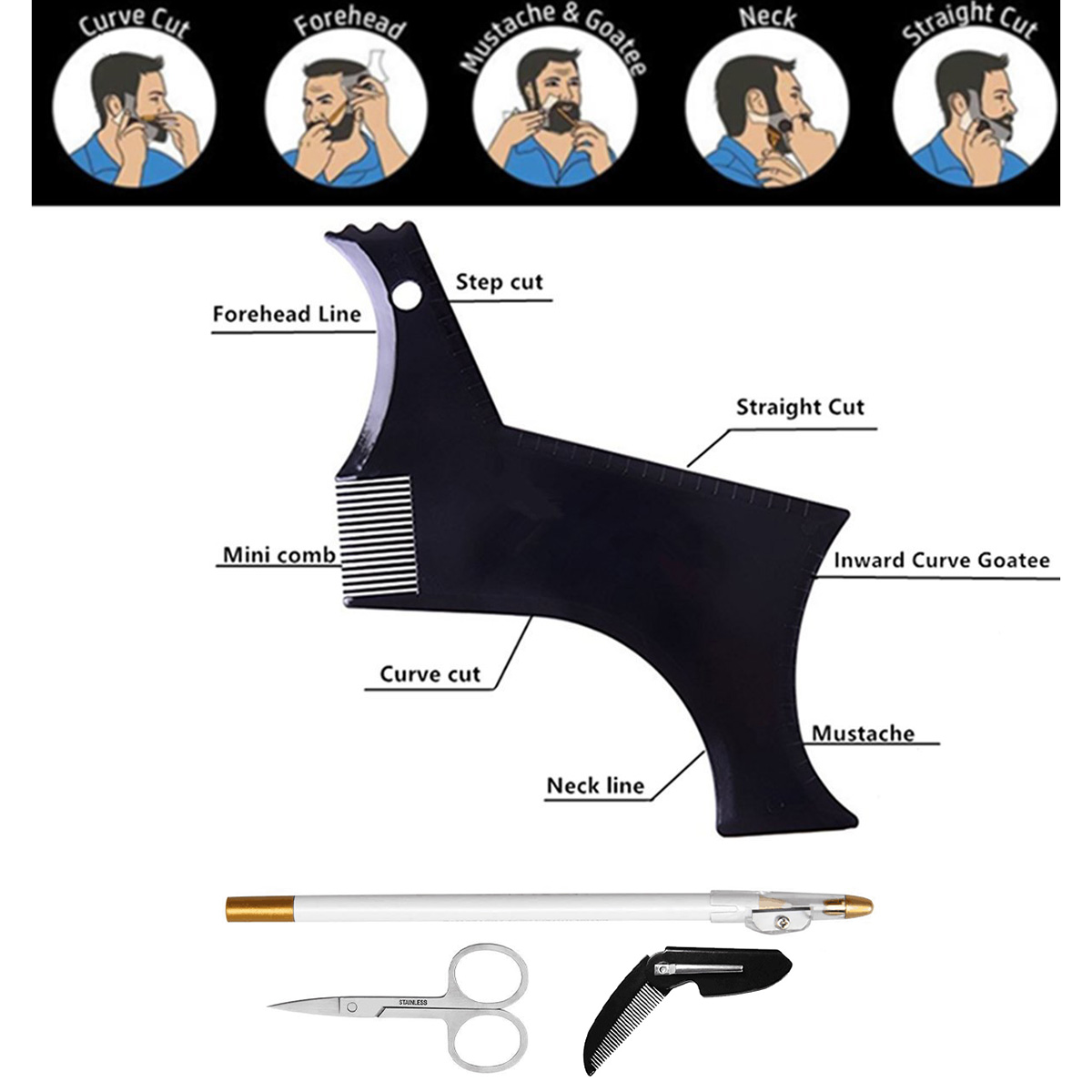 4Pcs Set Beard Shaping Kit Mul - đánh giá và giá Beard Trimmer
