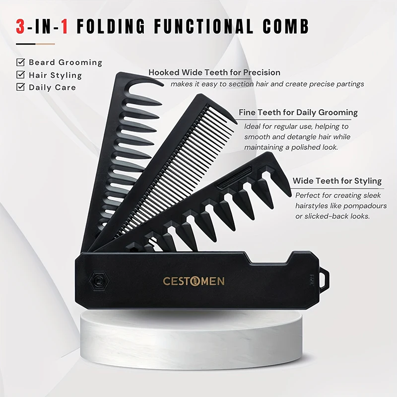3-in-1 Folding Beard Comb for  - đánh giá và giá Mens Grooming Travel Kit